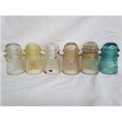 5 clear #9 Dominion, 1 blue Hemingray insulators