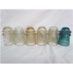 5 clear #9 Dominion, 1 blue Hemingray insulators