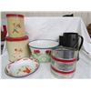 Image 1 : Kitchen wear - 2 tins, bowl, plate, sifter, kettle
