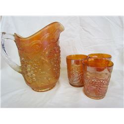 Carnival Glass orange - 3 cups, pitcher