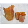 Image 1 : Carnival Glass orange - 3 cups, pitcher