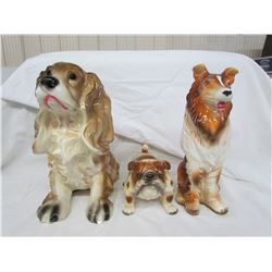 3 Glass dog figurines - 1 is Piggy Bank