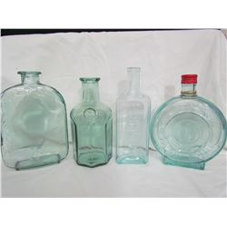 4 Glass Bottles - Blue Tint