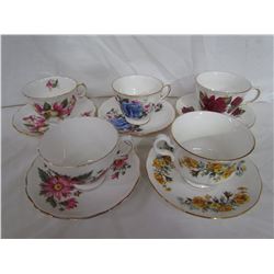 5 Teacups with saucers - Royal Vale Bone China
