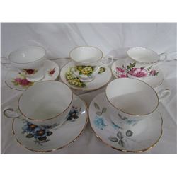 5 Teacups with saucers - Crown Staffordshire