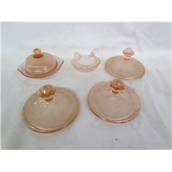 Pink Depression Glass - Hen on nest & Lids