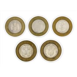 Lot of (5) 2003-2005 Mexico 100 Pesos Bi-Metallic Coins