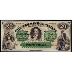 1800's $20 Citizens Bank of Louisiana Obsolete Bank Note