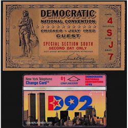 July 1952 Democratic National Convention Ticket and Calling Card