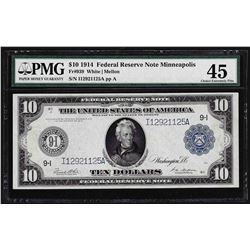 1914 $10 Federal Reserve Note Blue Seal Minneapolis Fr. 939 PMG Choice XF45