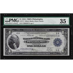 1918 $1 Federal Reserve Bank Note Philadelphia Fr. 717 PMG Choice Very Fine 35