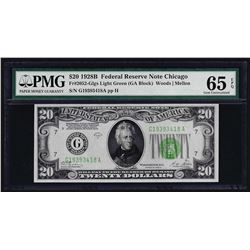 1928B $20 Federal Reserve Note Chicago Light Green Seal Gem Uncirculated PMG 65E