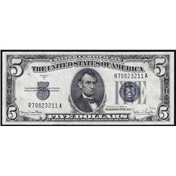 1934D $5 Silver Certificate Note Wide I Uncirculated
