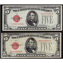 Lot of (2) 1928 $5 Legal Tender Notes