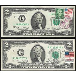 Lot of (2) 1976 First Day of Issue $2 Federal Reserve Notes