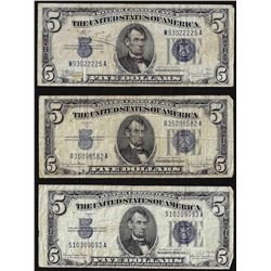 Lot of (3) 1934 $5 Silver Certificate Notes