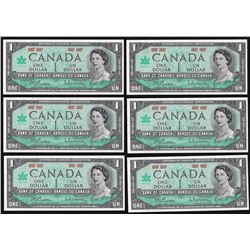 Lot of (6) 1967 $1 Bank of Canada Note Uncirculated