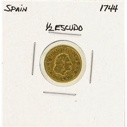 1744 Felipe V Spanish 1/2 Escudos Gold Coin