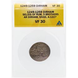 1249-1259 Dirham Seljug of Rum 3 Brothers Coin ANACS VF30