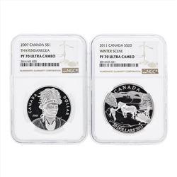 Set of (2) 2007 Canada $1 Thatendanegea Silver Coins NGC PF70 Ultra Cameo