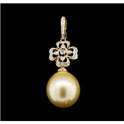 14KT Yellow Gold Pearl and Diamond Pendant