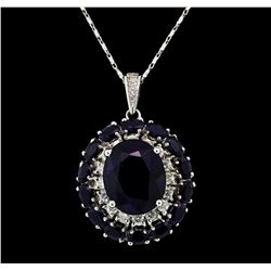 14KT White Gold 18.79ctw Sapphire and Diamond Pendant with Chain