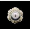 Image 1 : 14KT Yellow Gold 13mm Pearl and Diamond Ring