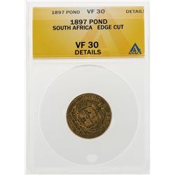 1897 Pond South Africa Edge Cut Gold Coin ANACS VF30 Details