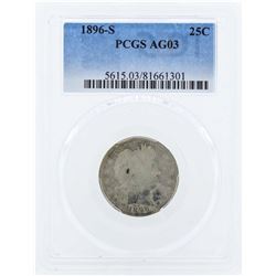 1896-S Barber Silver Quarter Coin PCGS AG03
