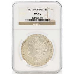 1921 $1 Morgan Silver Dollar Coin NGC MS65