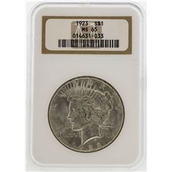 1923 $1 Peace Silver Dollar Coin NGC MS65