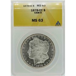 1878-CC $1 Morgan Silver Dollar Coin VAM-9 ANACS MS63