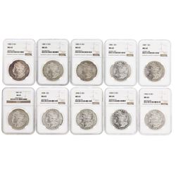 Lot of (10) Assorted $1 Morgan Silver Dollar Coins NGC MS63 & MS64