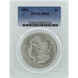 1894 $1 Morgan Silver Dollar Coin PCGS MS62