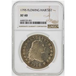 1795 $1 Flowing Hair Three Leaves Silver Dollar Coin NGC XF40