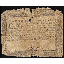 December 7, 1775 Maryland $2/3 Colonial Currency Note