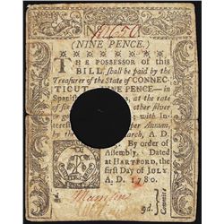 1780 Connecticut Nine Pence Colonial Currency Note