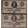 Image 1 : Set of (2) 1864 Fifty Cent Confederate States of America Notes