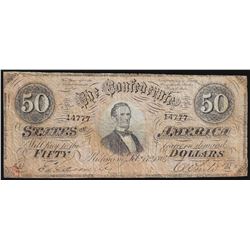 1864 $50 The Confederate States of America Note