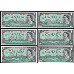 Lot of (6) 1967 $1 Bank of Canada Note Uncirculated