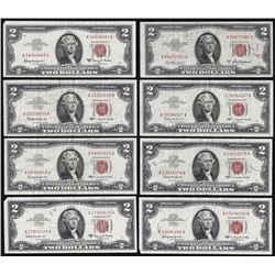Lot of (8) 1963 $2 Legal Tender Notes