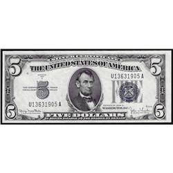 1934D $5 Silver Certificate Note Wide I Uncirculated