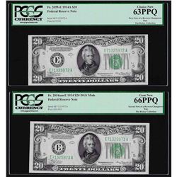 Reverse Change Over Pair of 1934A $20 Federal Reserve Notes PCGS 63PPQ/66PPQ