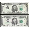 Image 1 : Lot of (2) 1988A $5 Federal Reserve Notes Choice Uncirculated