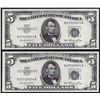 Image 1 : Lot of (2) Consecutive 1953 $5 Silver Certificate Notes Choice Uncirculated