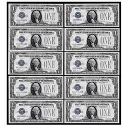 Lot of (10) Consecutive 1928A $1 Silver Certificate Funnyback Notes