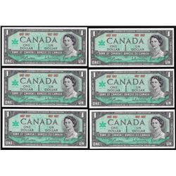 Lot of (6) 1967 $1 Bank of Canada Note Uncirculated