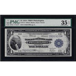 1918 $1 Federal Reserve Bank Note Philadelphia Fr. 717 PMG Choice Very Fine 35EP