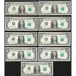 Lot of (9) 1969 $1 Federal Reserve Notes Uncirculated