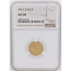 1911-D $2 1/2 Indian Head Quarter Eagle Gold Coin NGC AU58